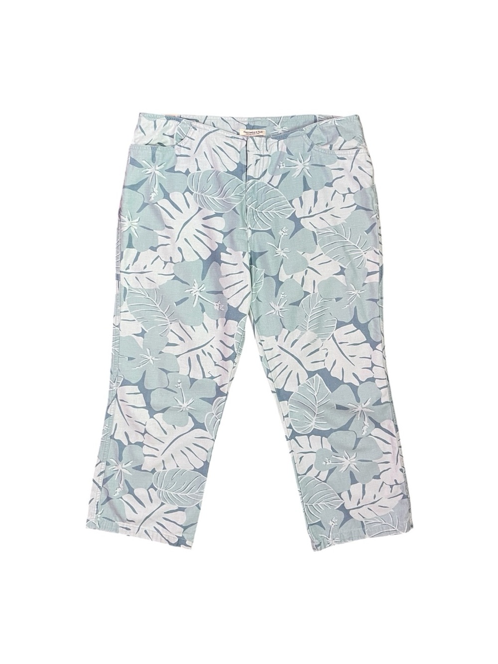 Y2K Abercrombie & Fitch Tropical Leaf Capri Pants Women's 8 US Blue Vintage